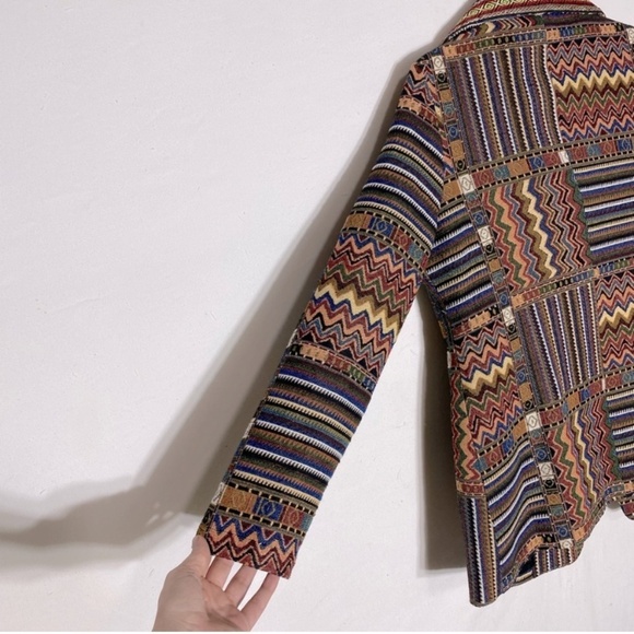 Fresh FX Chevron Stripe Jacquard Tapestry Zip Up Wide Collar Pea Style Jacket L - Picture 11 of 14